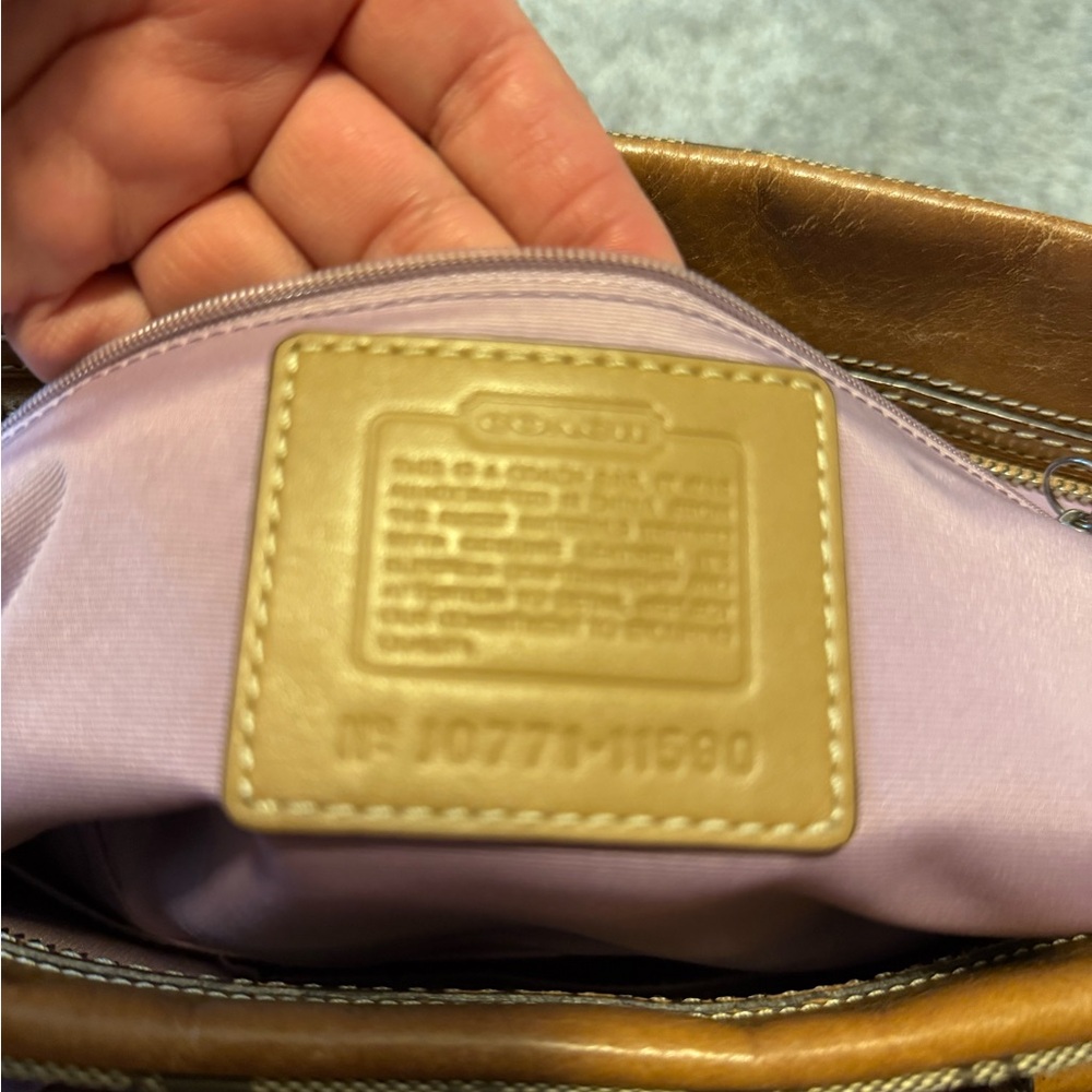 Vintage Coach signature brown and tan leather & canvas top handle tote bag - Picture 16 of 17